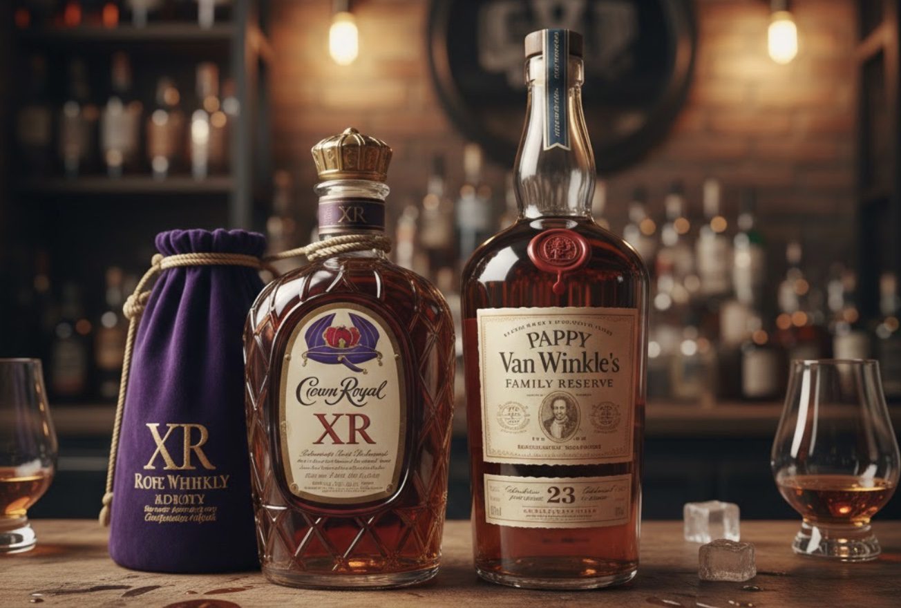 Canadian Whisky vs Bourbon bottles side by side