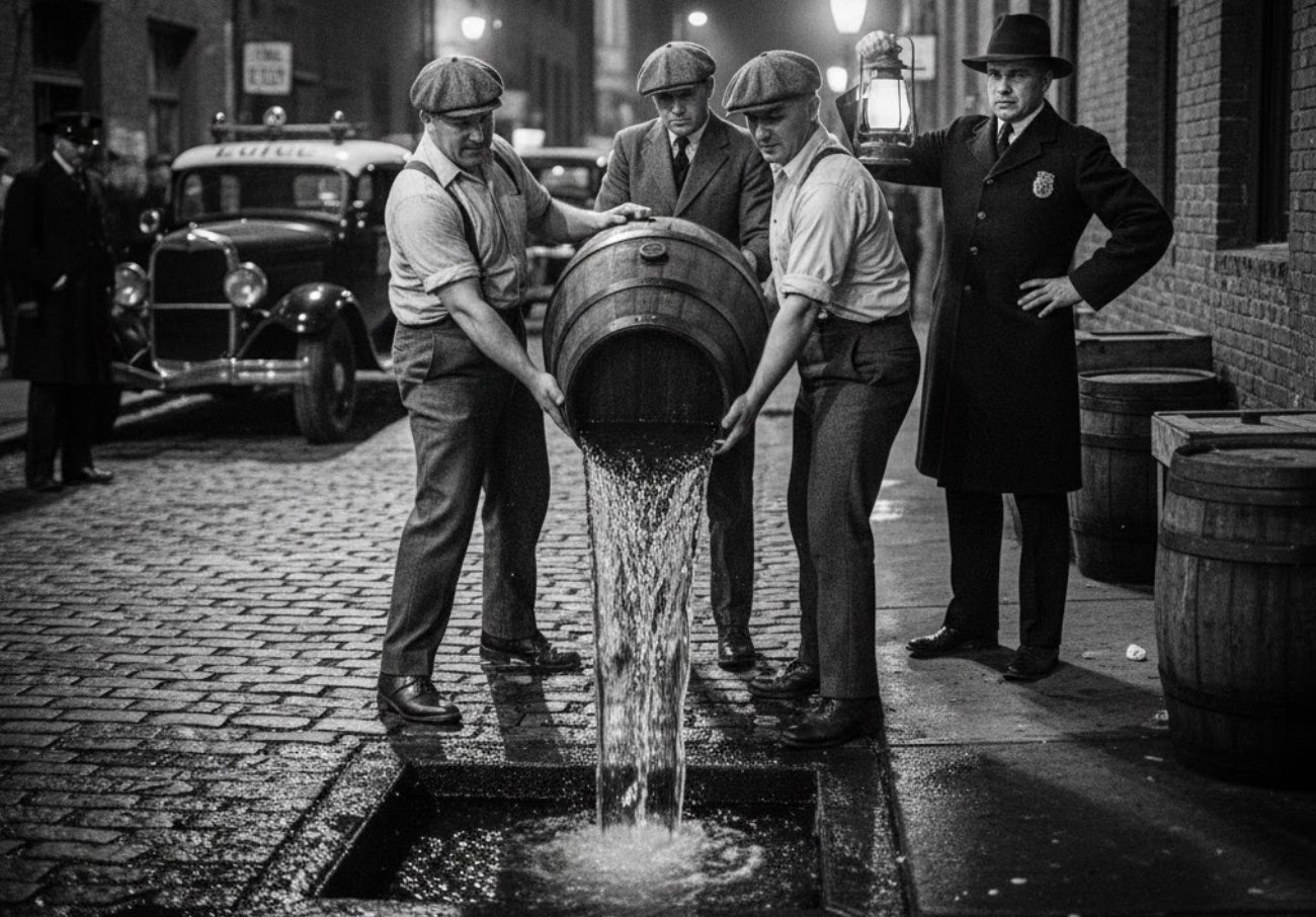 Vintage style photo representing the history of prohibition bourbon
