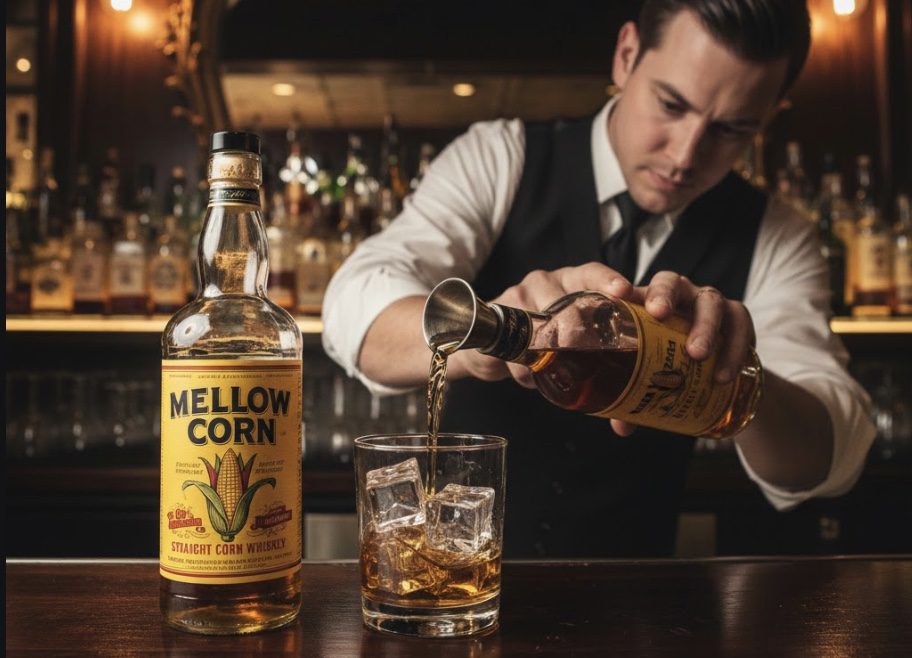 Corn Whiskey vs Bourbon comparison with Mellow Corn bottle
