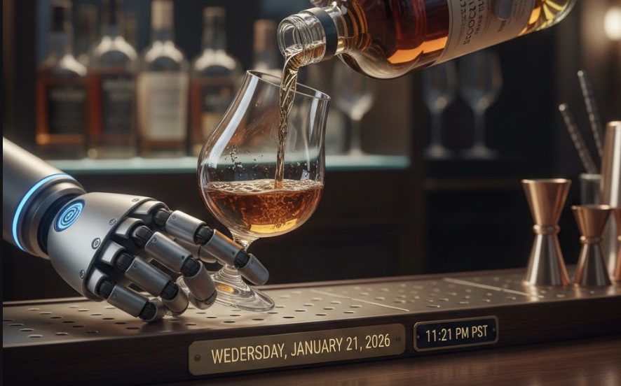 Futuristic concept of AI and Whisky blending technology