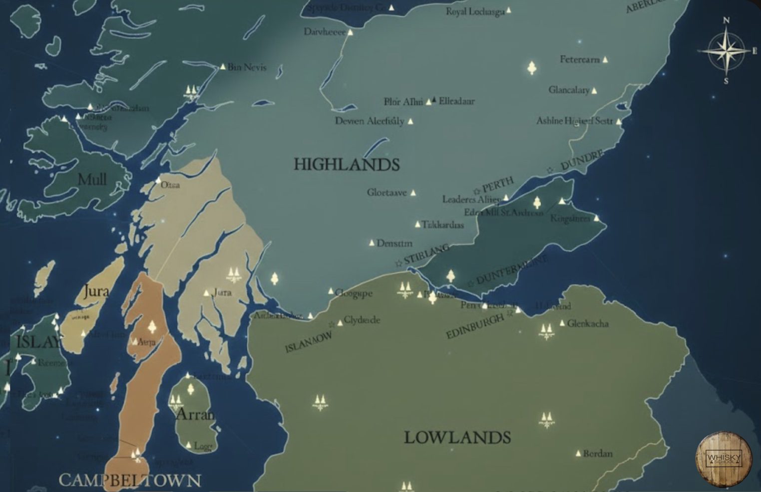 Whisky tasting in Scotland experience with glasses and map