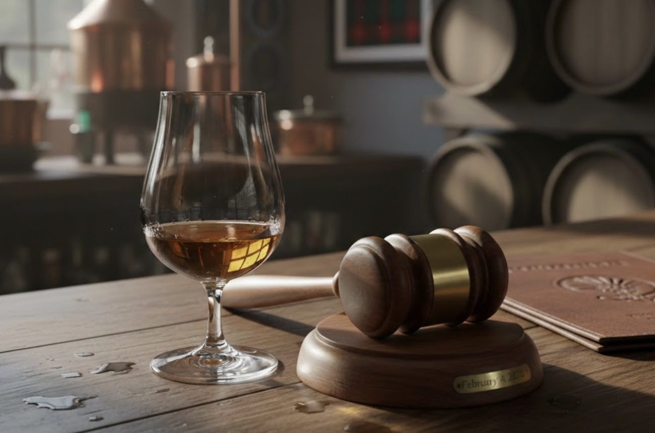 Whisky connoisseur analyzing the finish of a dram during a tasting