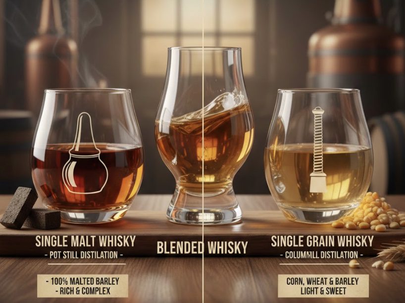 Comparison of raw malted barley and corn grain for whisky making